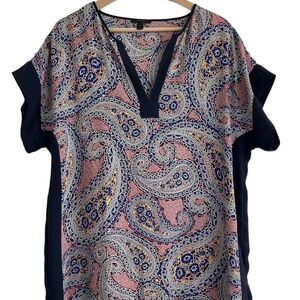 J. Crew Womens XS Extra Small Red Blue Paisley Tunic Blouse